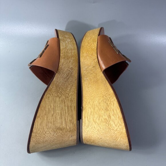 Tory Burch INES Wedge/Slide TAN/ SPARK GOLD Size 6.5 - Picture 8 of 13